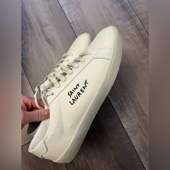 SAINT LAURENT COURT CLASSIC SL/06 EMBROIDERED SNEAKERS, 10.5M, CREAM, NEW - Picture 2 of 5